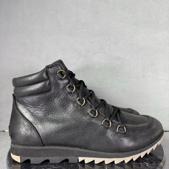 Sorel Harlow Lace Up Boots Waterproof Black Leather Women’s Size 9.5 US