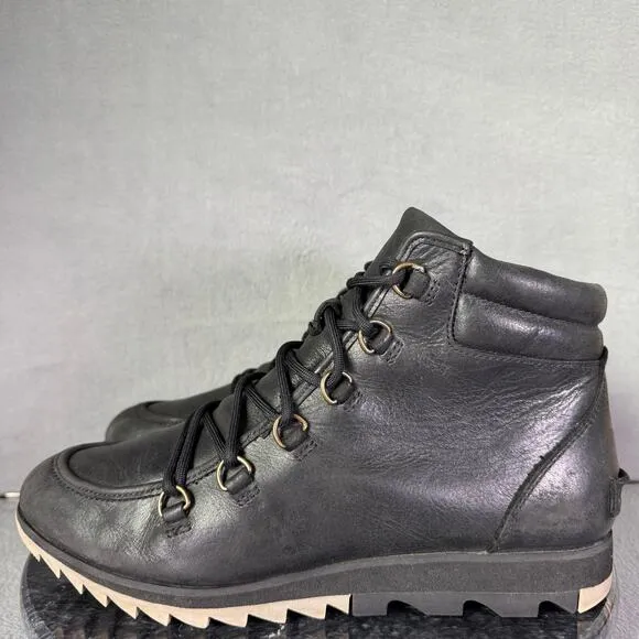 Sorel Harlow Lace Up Boots Waterproof Black Leather Women’s Size 9.5 US
