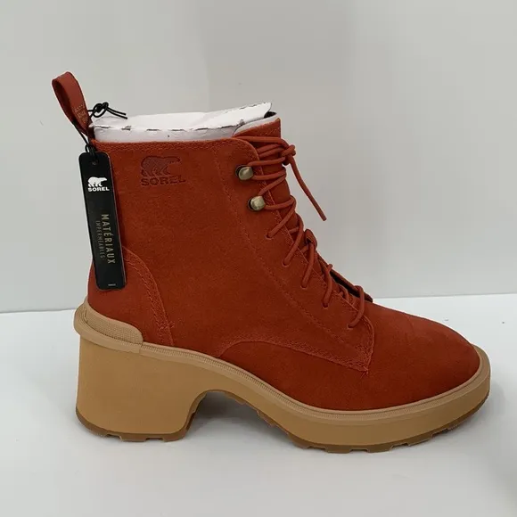 Sorel Hi-line lug boots suede leather waterproof chunky platform shoe red new 8
