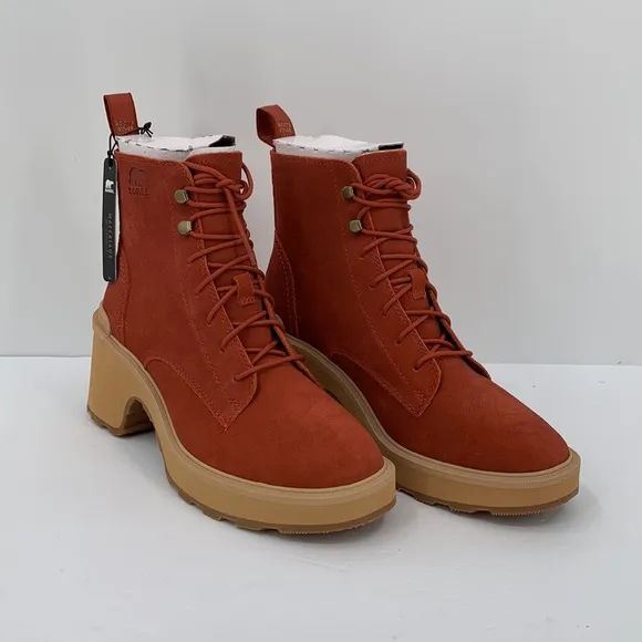 Sorel Hi-line lug boots suede leather waterproof chunky platform shoe red new 8