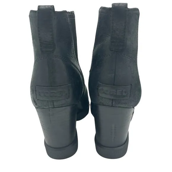 Sorel Joan Ankle Boots Womens Size 8 Black Uptown Chelsea Waterproof Leather