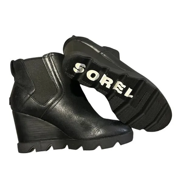 Sorel Joan Ankle Boots Womens Size 8 Black Uptown Chelsea Waterproof Leather