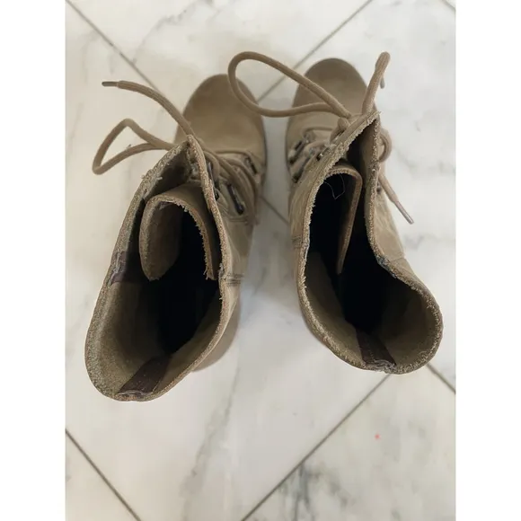Sorel Joan Of Arctic Bootie Sz 11 Tan Leather Side Zip Hidden Wedge Waterproof