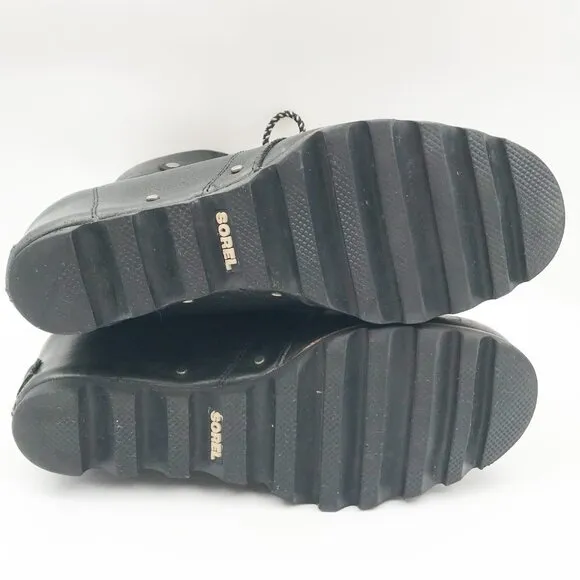 SOREL Joan Of Arctic II Hidden Wedge Black Leather Booties Womens 10