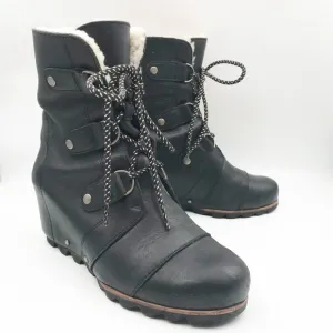 SOREL Joan Of Arctic II Hidden Wedge Black Leather Booties Womens 10