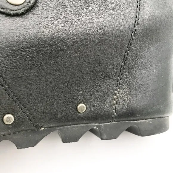 SOREL Joan Of Arctic II Hidden Wedge Black Leather Booties Womens 10