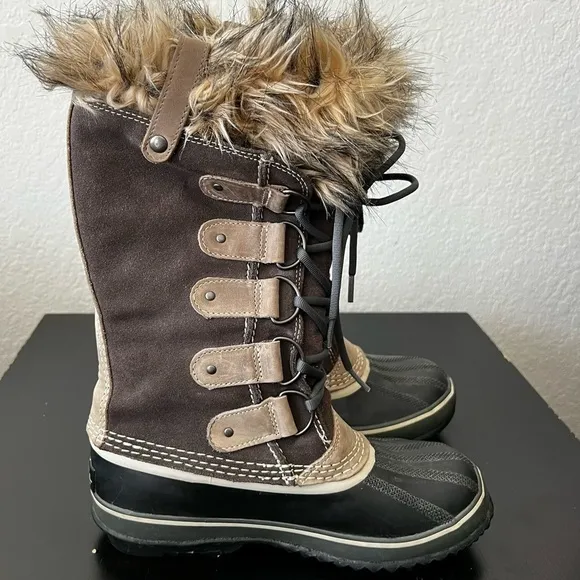 Sorel Joan of Arctic Suede Mid-Calf Brown Lace-Up Boots Size:8 🥾