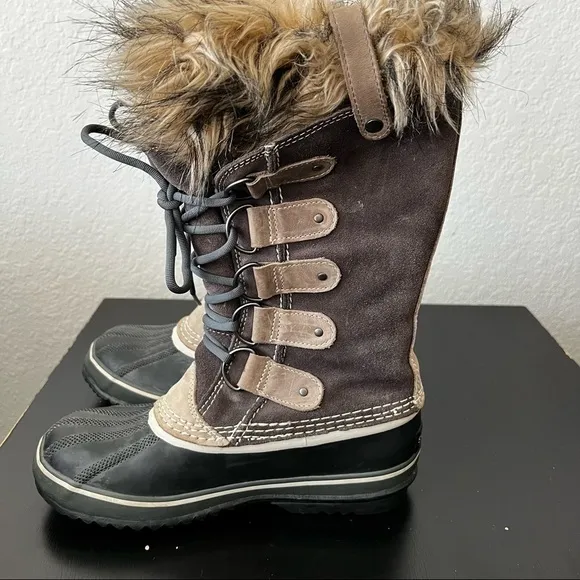 Sorel Joan of Arctic Suede Mid-Calf Brown Lace-Up Boots Size:8 🥾