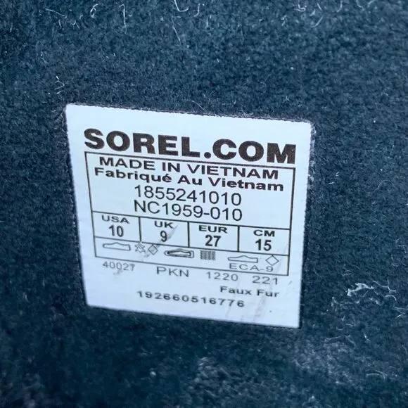 SOREL Kids 1964 Pac Snow Boots 10 27 Faux Fur Black Suede Waterproof Winter Boot