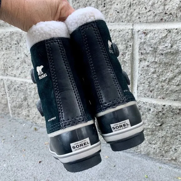 SOREL Kids 1964 Pac Snow Boots 10 27 Faux Fur Black Suede Waterproof Winter Boot