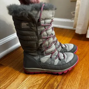 Sorel Kids' Whitney Gray and Pink Waterproof Winter Boots Size 1