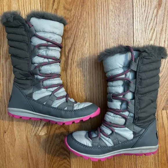 Sorel Kids' Whitney Gray and Pink Waterproof Winter Boots Size 1