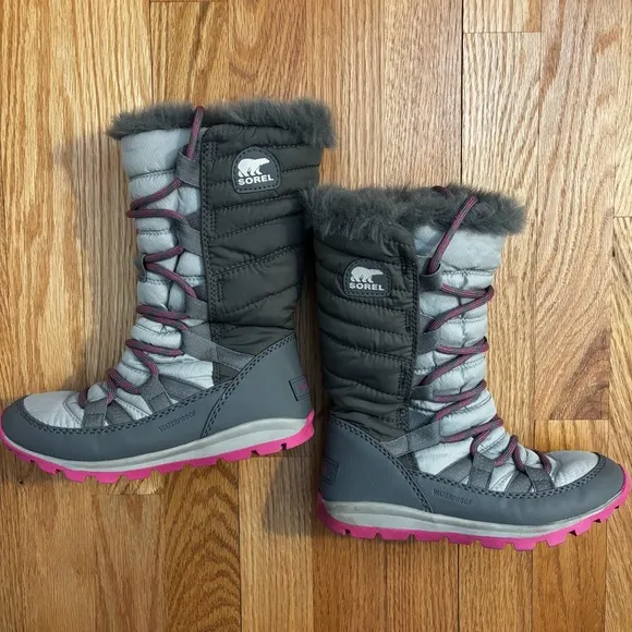 Sorel Kids' Whitney Gray and Pink Waterproof Winter Boots Size 1