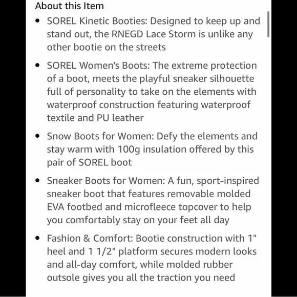Sorel Kinetic RNEGD Storm Boot Waterproof Textile &amp; PU Leather Winter Boots. 8.5