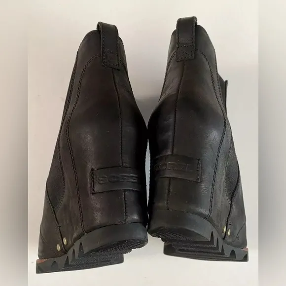 Sorel LEA Wedge Leather Ankle Boots Waterproof Black Women's Size 8 Chunky
