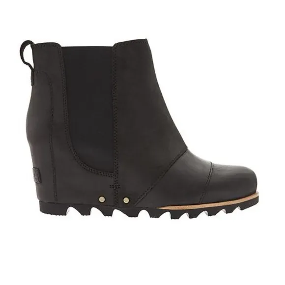 Sorel LEA Wedge Leather Ankle Boots Waterproof Black Women's Size 8 Chunky