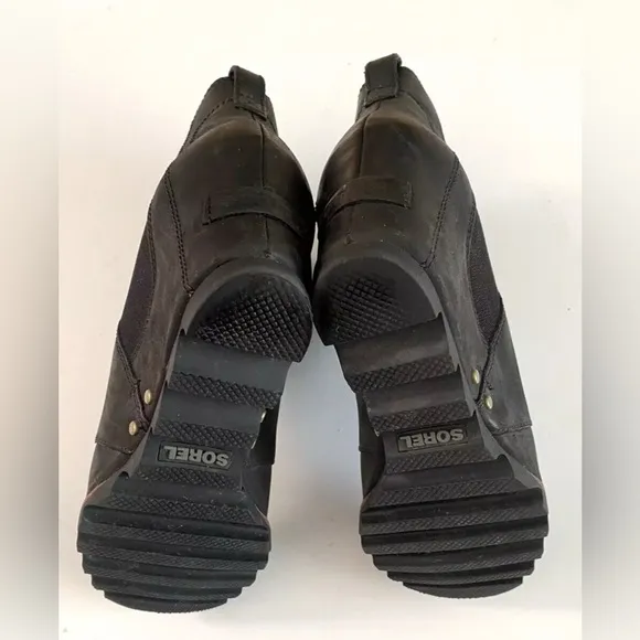 Sorel LEA Wedge Leather Ankle Boots Waterproof Black Women's Size 8 Chunky