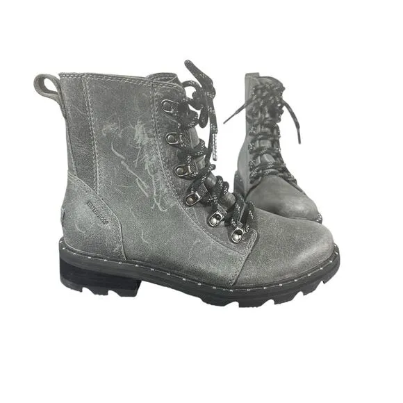 Sorel Lennox Waterproof Lace-Up Combat Boots Gray Leather Size 7.5 rugged hiking