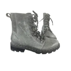 Sorel Lennox Waterproof Lace-Up Combat Boots Gray Leather Size 7.5 rugged hiking
