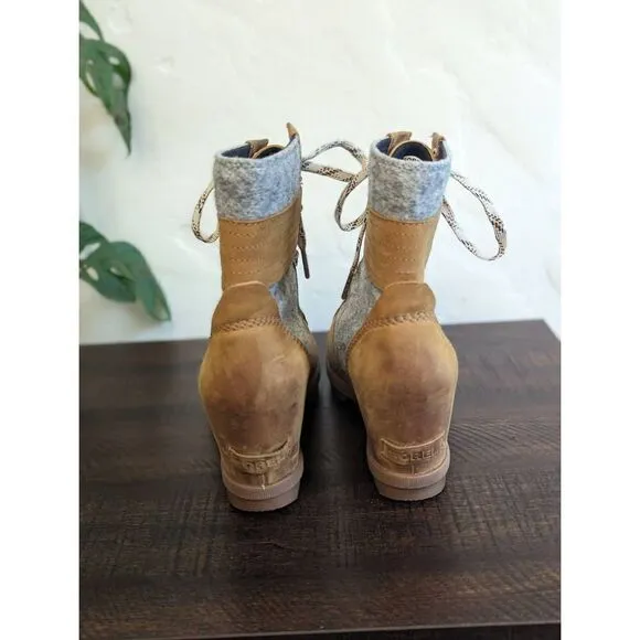 Sorel Lexi Wedge Boots Waterproof Leather Felt Boots - Size 9