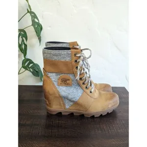 Sorel Lexi Wedge Boots Waterproof Leather Felt Boots - Size 9
