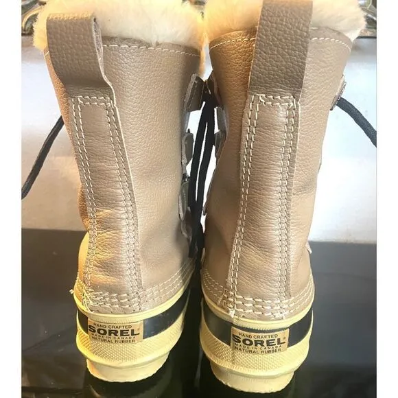 SOREL Manitou Made In Canada Tan Boots Women’s Duck Boots w Wool Liners Size 5