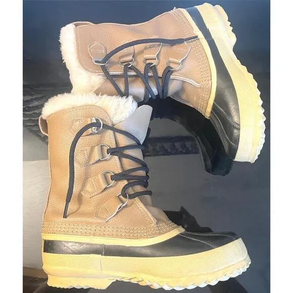 SOREL Manitou Made In Canada Tan Boots Women’s Duck Boots w Wool Liners Size 5