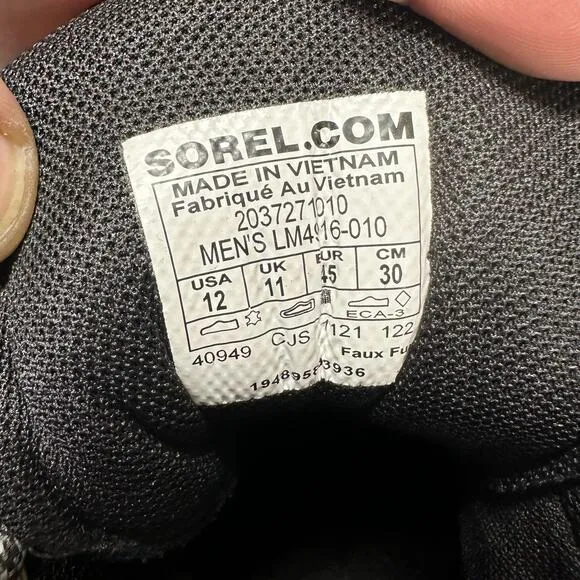 Sorel Men's Mac Hill Mid Leather Waterproof Shoe Black Size 12 New Without Box