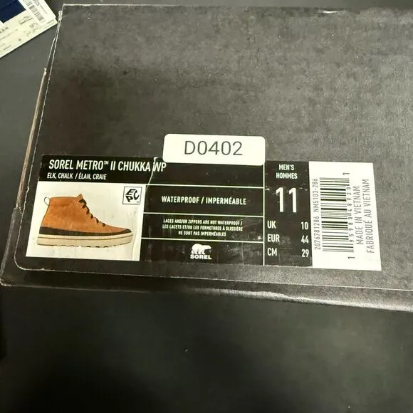 Sorel Metro II Chukka Waterproof Boots 11 Elk Chalk