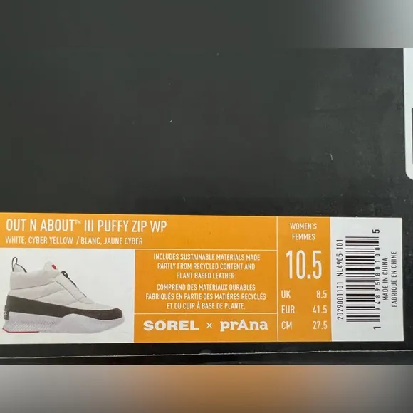 SOREL Out N About III Puffy Zip Waterproof Boots WHITE 10.5 Brand New Box NIB