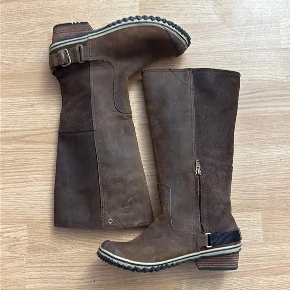 Sorel Slimpack Riding Tall Brown Leather Boots Women’s 8