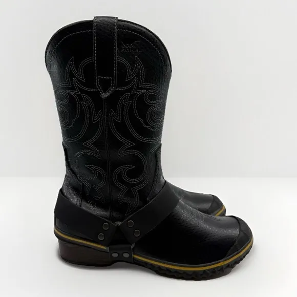 SOREL Slimwestern Women 8.5 Boots Waterproof Black Pilsner Western Harness