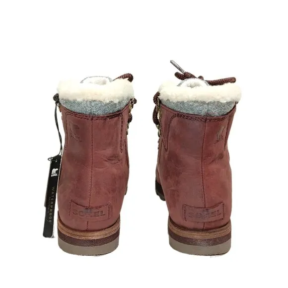 Sorel Sneakchic Alpine Boots Womens 7 Brown Genuine Leather Sherpa Waterproof