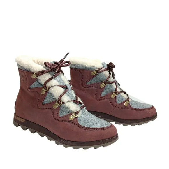 Sorel Sneakchic Alpine Boots Womens 7 Brown Genuine Leather Sherpa Waterproof