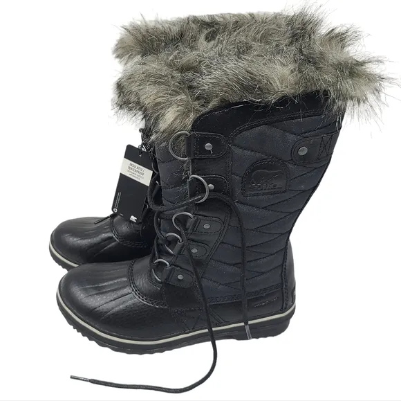 SOREL Tofino II' Faux Fur Lined Waterproof Boot Black‎ Women’s Size 6.5 FLAWED