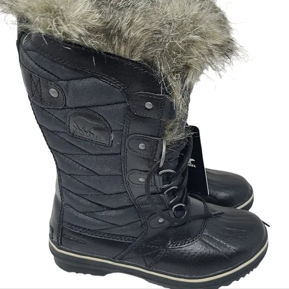 SOREL Tofino II' Faux Fur Lined Waterproof Boot Black‎ Women’s Size 6.5 FLAWED