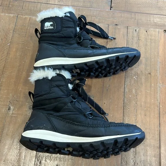Sorel Whitney black faux fur winter boots
