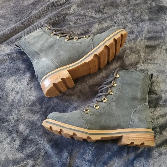Sorel woman's Lennox suede gray  waterproof lace up boots,size 8.5