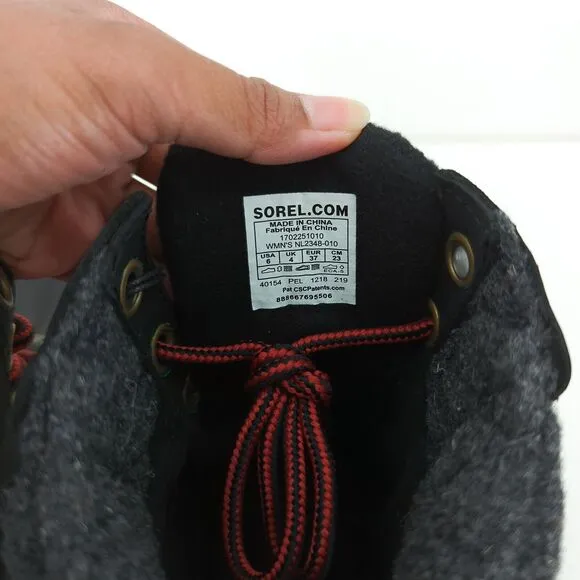 Sorel Women 6 Slimpack ii Lace Duck Boots Kettle Black Wool Waterproof Leather