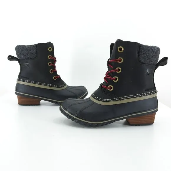 Sorel Women 6 Slimpack ii Lace Duck Boots Kettle Black Wool Waterproof Leather