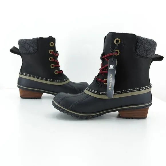 Sorel Women 6 Slimpack ii Lace Duck Boots Kettle Black Wool Waterproof Leather
