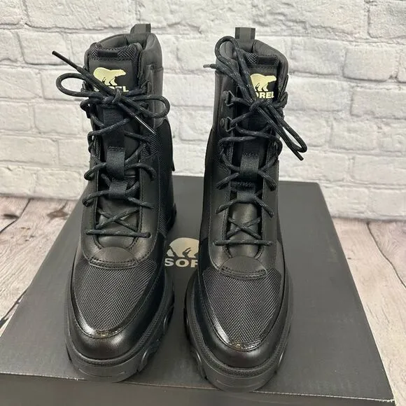 Sorel Women’s Brex Heel Lace Up Waterproof Boots Lace Up Platform Black 10 NEW