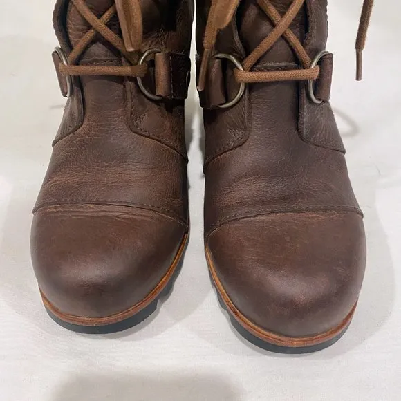 Sorel Women's‎ Brown Leather Joan of Arctic Wedge Waterproof Boots -  US Size 6