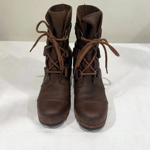 Sorel Women's‎ Brown Leather Joan of Arctic Wedge Waterproof Boots -  US Size 6