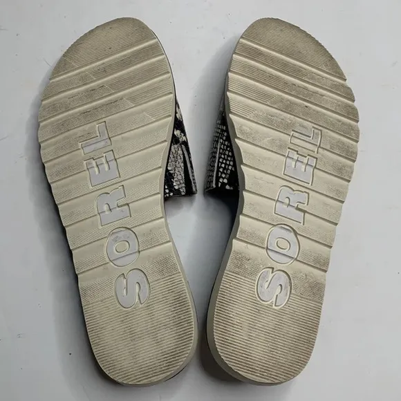 Sorel Women’s Ella II Block Slide Sandals for Black Snake Pattern S-024 Sz 8