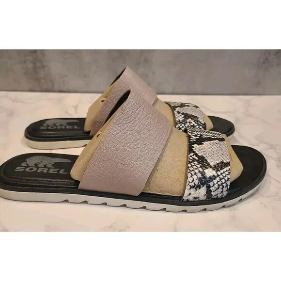 Sorel Women's Ella II Slide Sandals Mauve Vapor Animal Print Size: US 7.5 | EUC