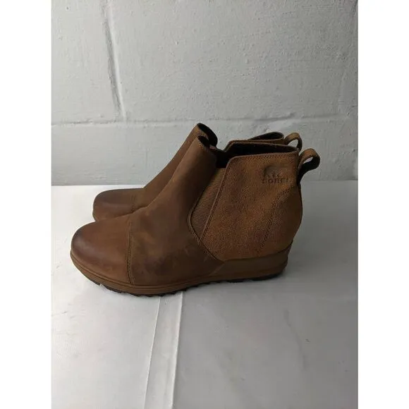 Sorel Women's Evie II Brown Leather Chelsea Waterproof Bootie Pull on Boots Size