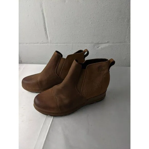 Sorel Women's Evie II Brown Leather Chelsea Waterproof Bootie Pull on Boots Size