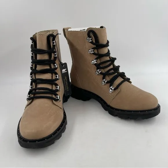 Sorel Women’s Lennox Lace - Size 6 - Tan Waterproof Suede Lace-Up Moto Boots