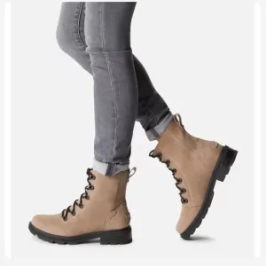 Sorel Women’s Lennox Lace - Size 6 - Tan Waterproof Suede Lace-Up Moto Boots